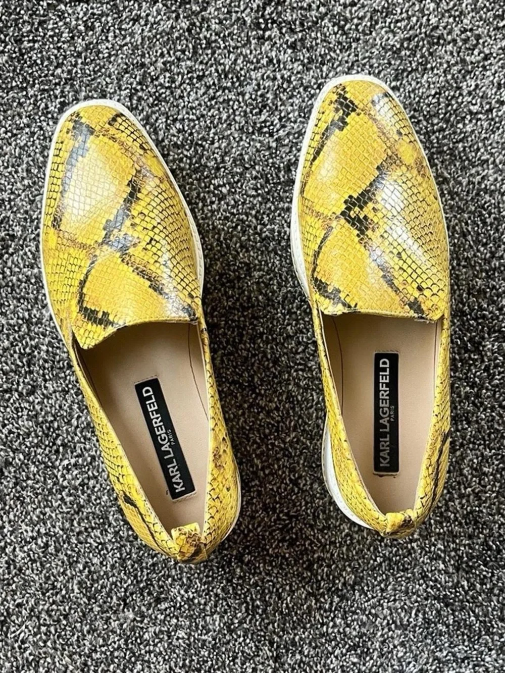 Karl Lagerfeld platform yellow snakeskin loafers
